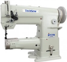 The Techsew 2750 is a heavy-duty industrial sewing machine that combines a cylinder arm with a compound walking foot and a large bobbin. It is specifically designed for sewing medium to heavy materials like leather, canvas, and upholstery, particularly for projects that require maneuvering curved or cylindrical items such as bags, boots, and automotive interiors