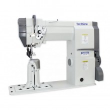 It is a specialized machine designed for sewing three-dimensional items like footwear and hats, featuring a 7-inch post bed and a synchronized upper and lower roller feed mechanism.