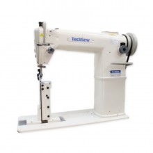 The Techsew 810 is a specialized industrial sewing machine designed for applications where maneuvering curved or three-dimensional products is essential, such as in footwear, hat, and leather goods production . Its defining feature is the 7-inch vertical post bed, which provides the clearance needed to sew cylindrical items like sneaker uppers and hat curves with ease